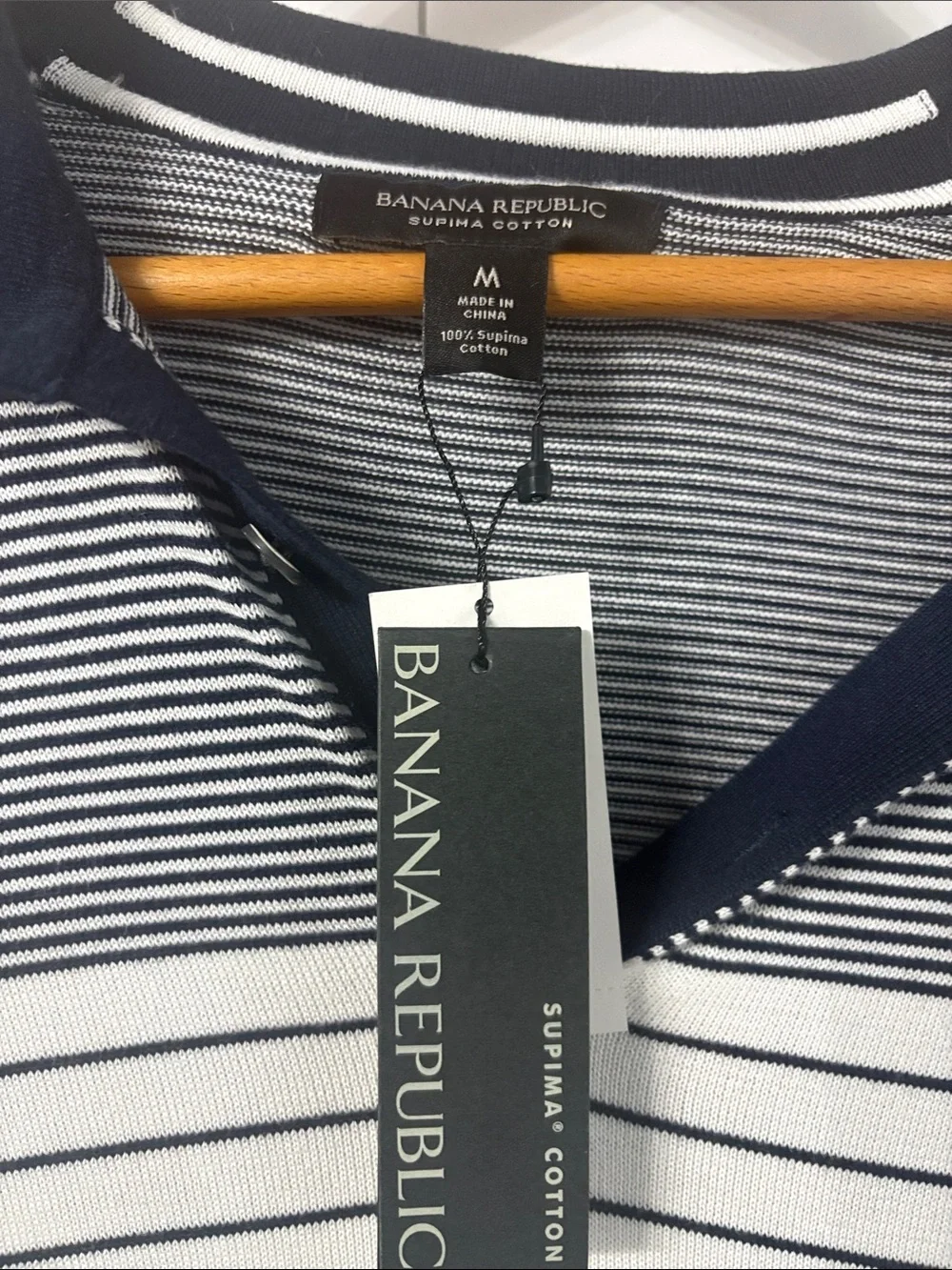 Banana Republic Men's Navy and White Striped Polo